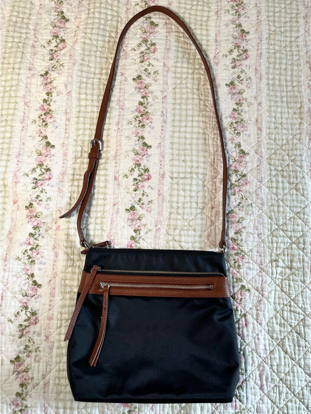 Nordstrom Kaison Nylon Crossbody Bag Black & Brown Leather Accent